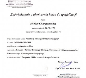 certyfikat dr Michał Charytonowicz